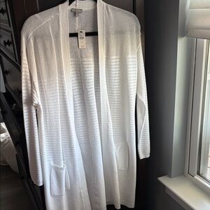 Talbots White Open-Front Knit Cardigan with Pockets